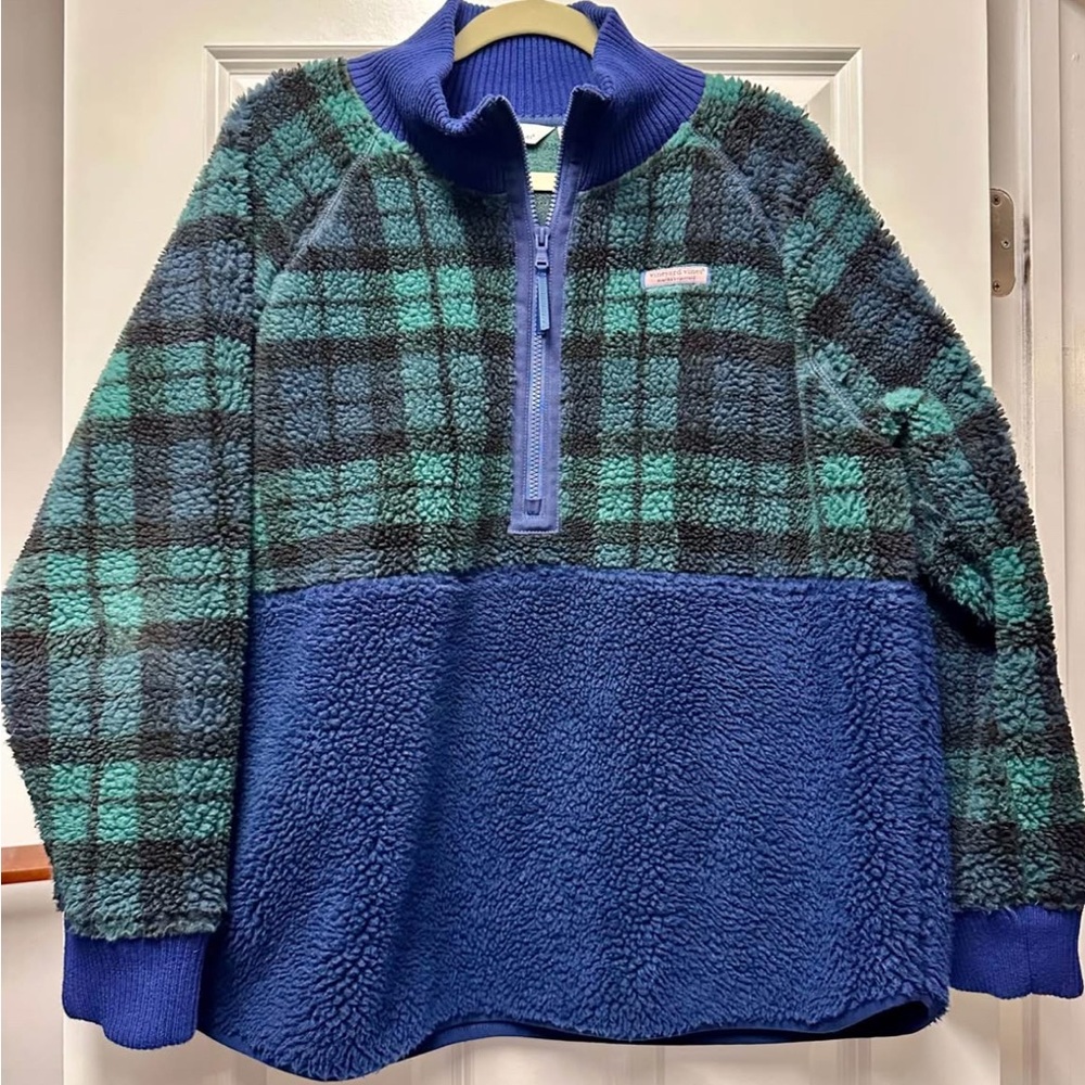 Vineyard Vines Women’s Plaid Fleece Jacket - Blue and Green